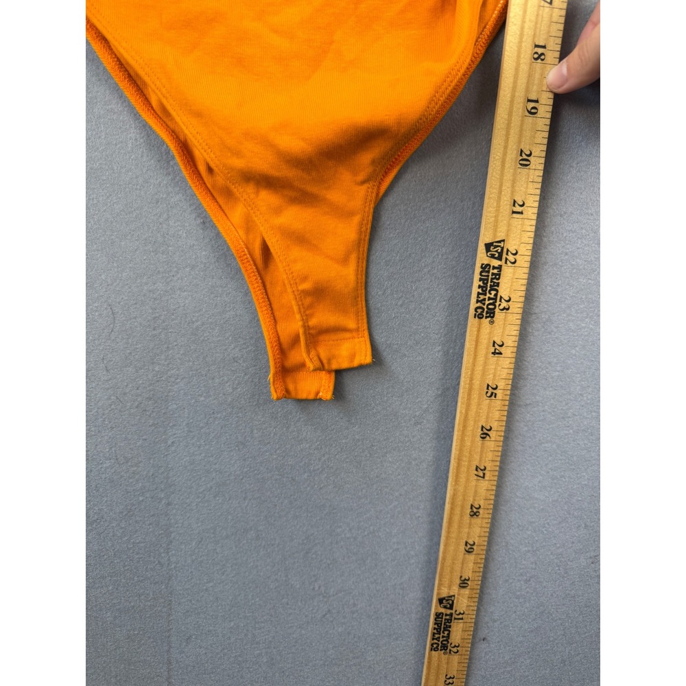 Zara Womens Orange One Shoulder Ruched Long Sleeve Bodysuit Small Asymmetrical - Picture 3 of 6